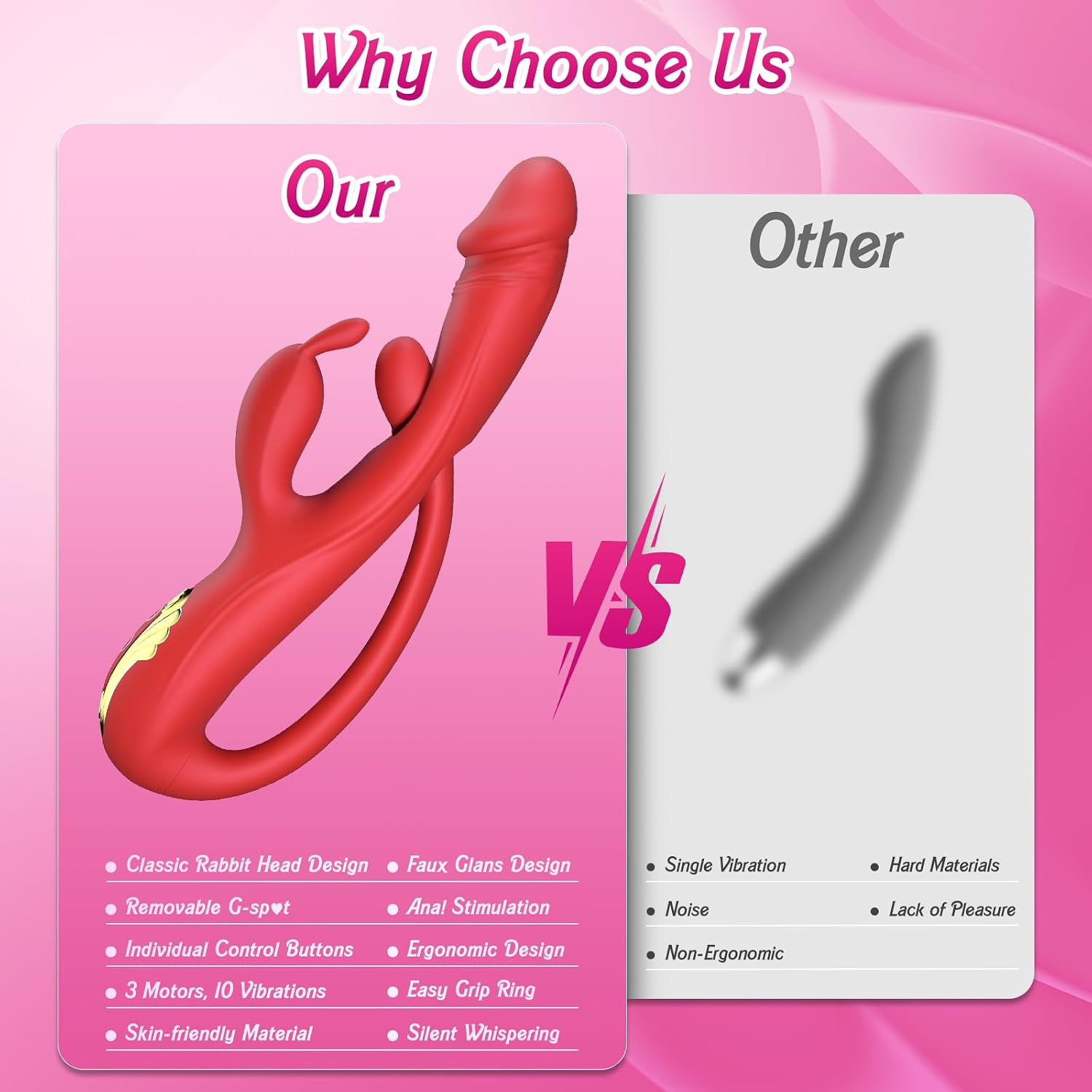 Rabbit Vibrator for Women, 3-in-1 G-Spot & Clitoral Vibrator with 10 Modes, Dual Stimulation Waterproof Silicone Vibrator, Removable Anal Plug Design, Quiet Powerful Adult Toy for Couples