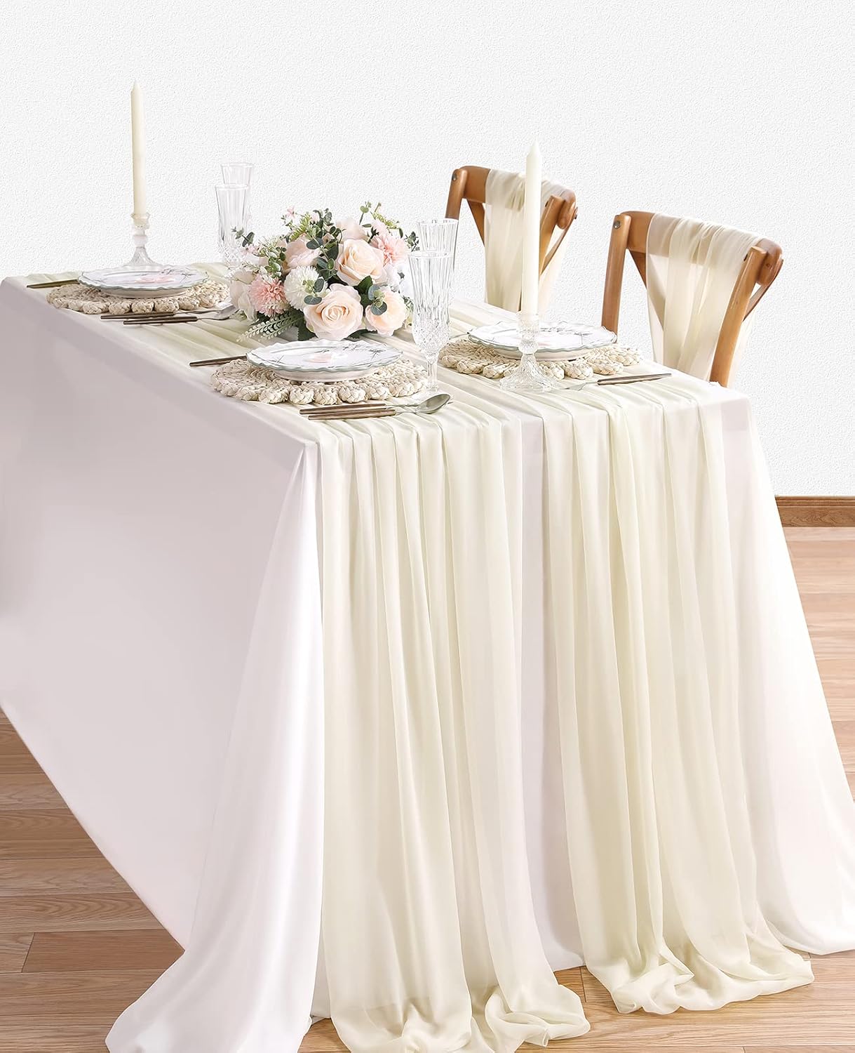 Ivory Chiffon Table Runner 2 Packs 27x120 Inch Chiffon Draping Fabric Long Romantic Wedding Party Table Cover Arch Decoration