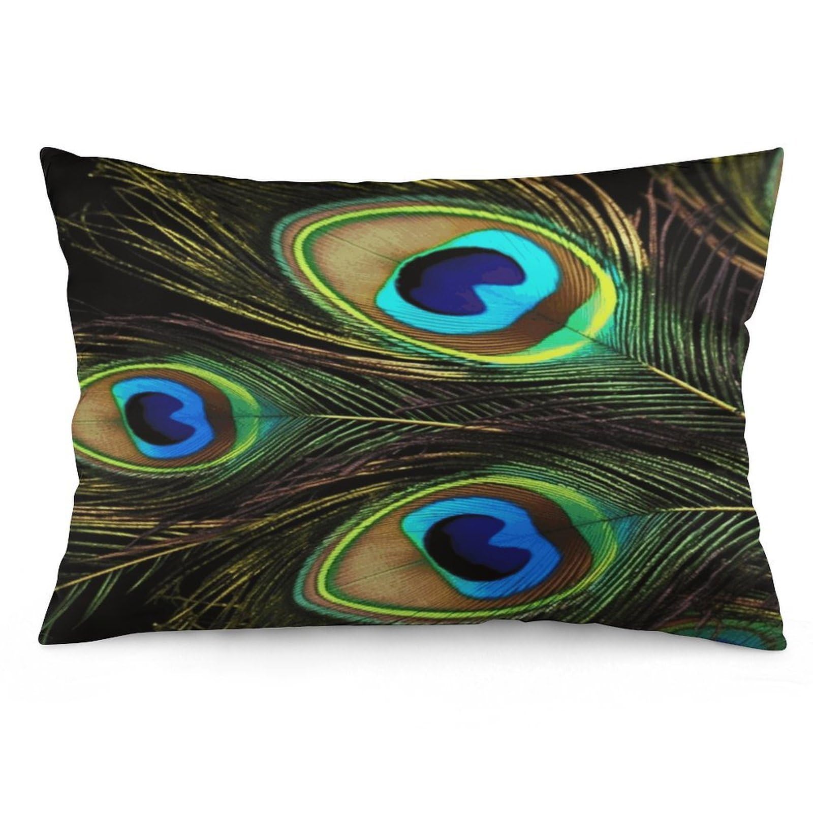 Peacock Feathers Throw Pillow Cover Soft Lumbar Pillow Covers with Zipper Breathable Rectangular Cushion Case Polyester Pillow Case Decorative Body Pillow Cover for Couch Bed