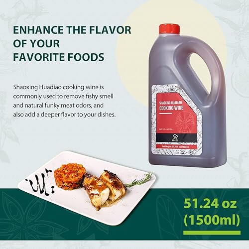 Miniatura 5 de Soeos Shaoxing Vino de Cocina, 51.24oz (1500ml), Vino de Cocina Chino, Shaoxing Hua Diao Vino de Cocina, Vino de Cocina Premium para Cocinas de