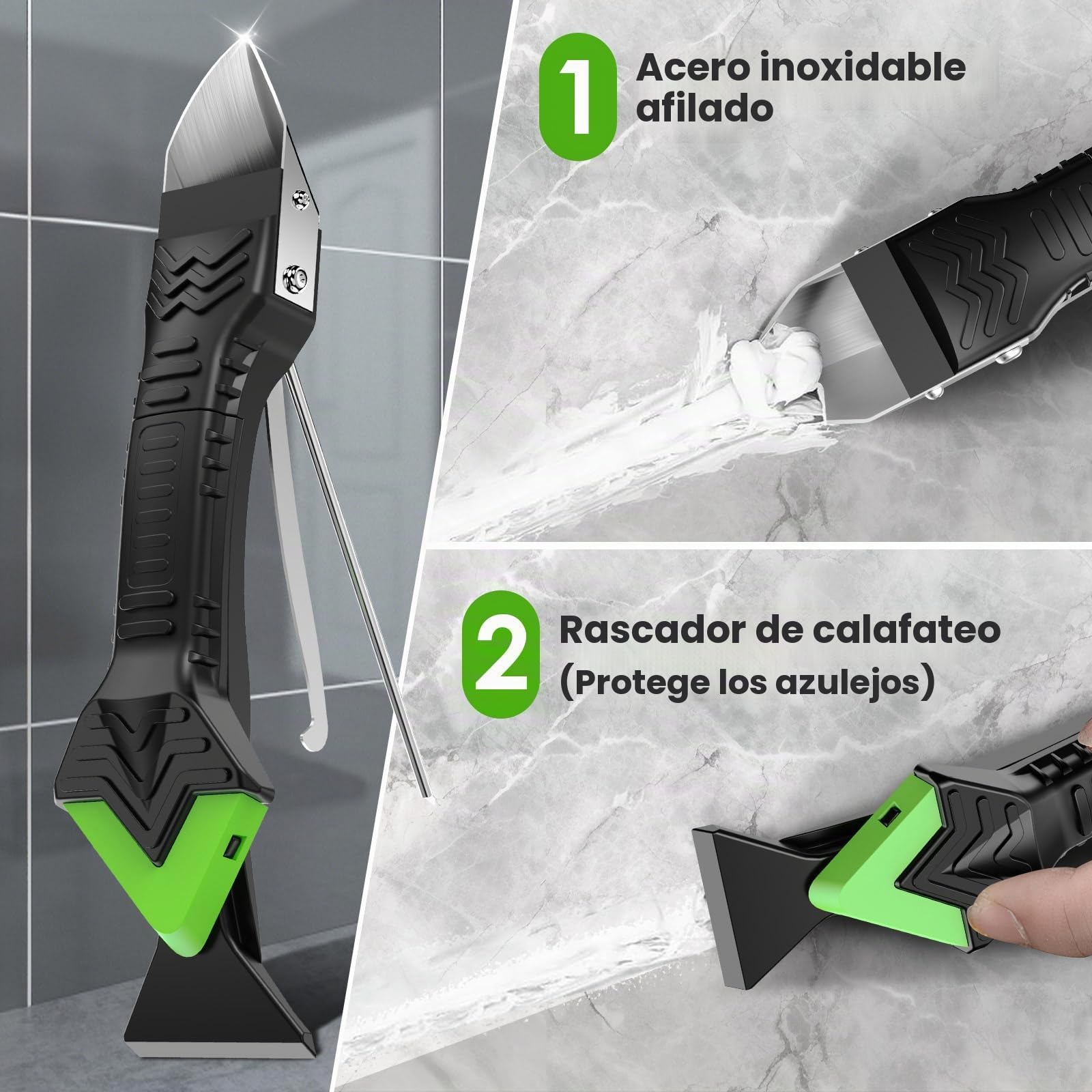 Goopreen Herramienta de rejuntado 5 en 1 de silicona herramienta de inyección sellador sellador herramienta de acabado con paleta inyectable, 6 almohadillas de silicona intercambiables, costuras de