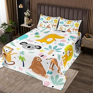 Feelyou Cute Sloth Dino Coverlet Set Twin, Nursery Cute Wild Animals Bedspread for Boys Girls Jungle Animals Quilted Coverlet Cartoon Zoo Animal Quilted with 1 Pillow Case
