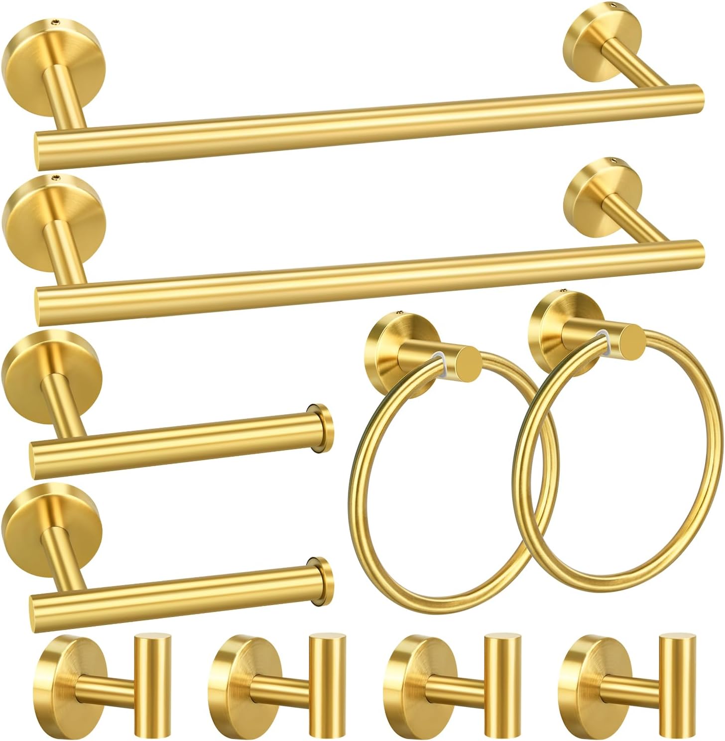 10pcs Bathroom Hardware Set, Brushed Gold Bath Hardware Set, Including 16" Hand Towel Bars, Toilet Paper Holders, Towel Rings, Robe Towel Hooks (10pcs, Brushed Gold)