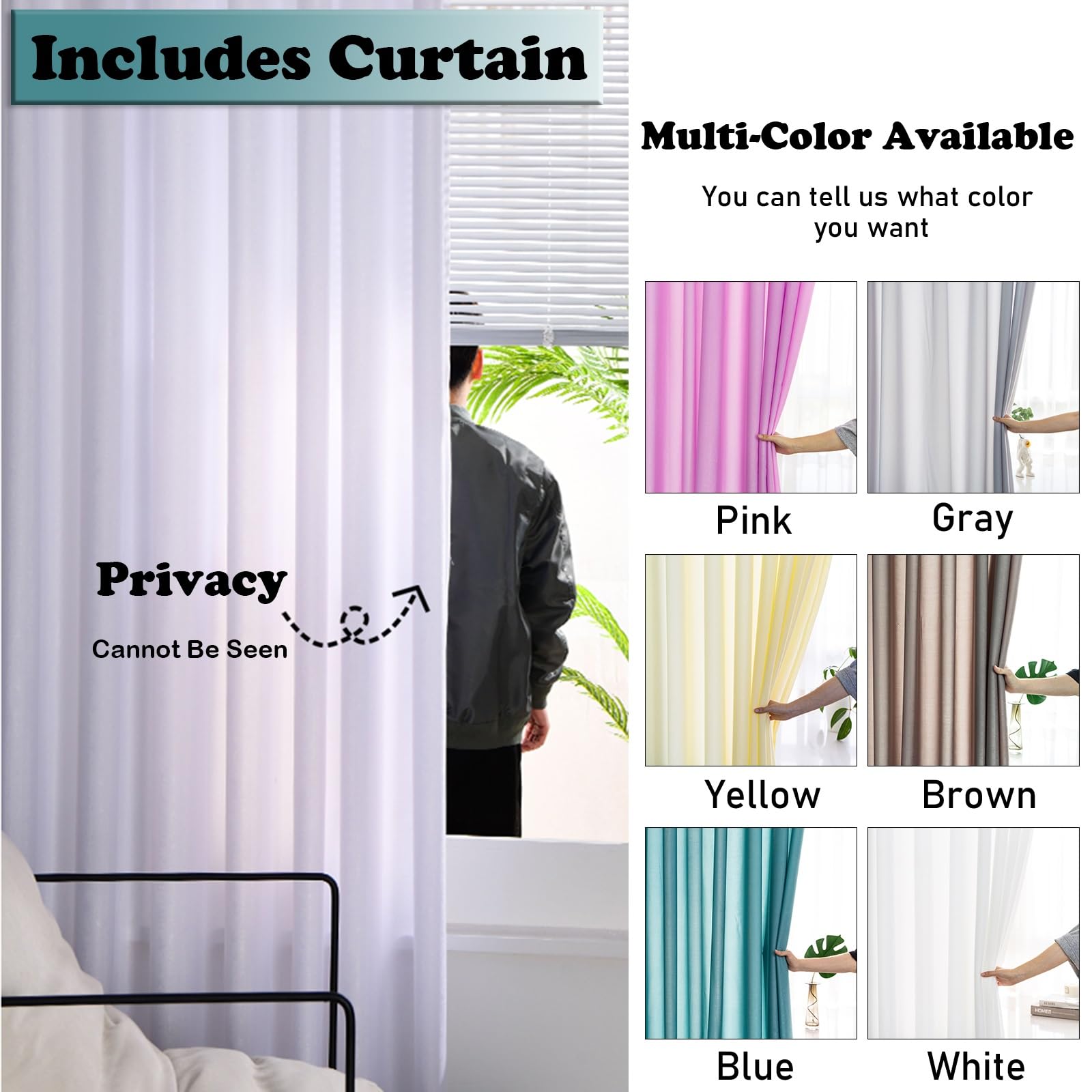 Paravent Cloison de Séparation Paquet De 2 Salon De Beauté Rideau De Séparation D’intimité Fixation Murale, Forme En U Paravent Patio Chambre Rideaux De Séparation ( Color : White Pole+Curtain , Size