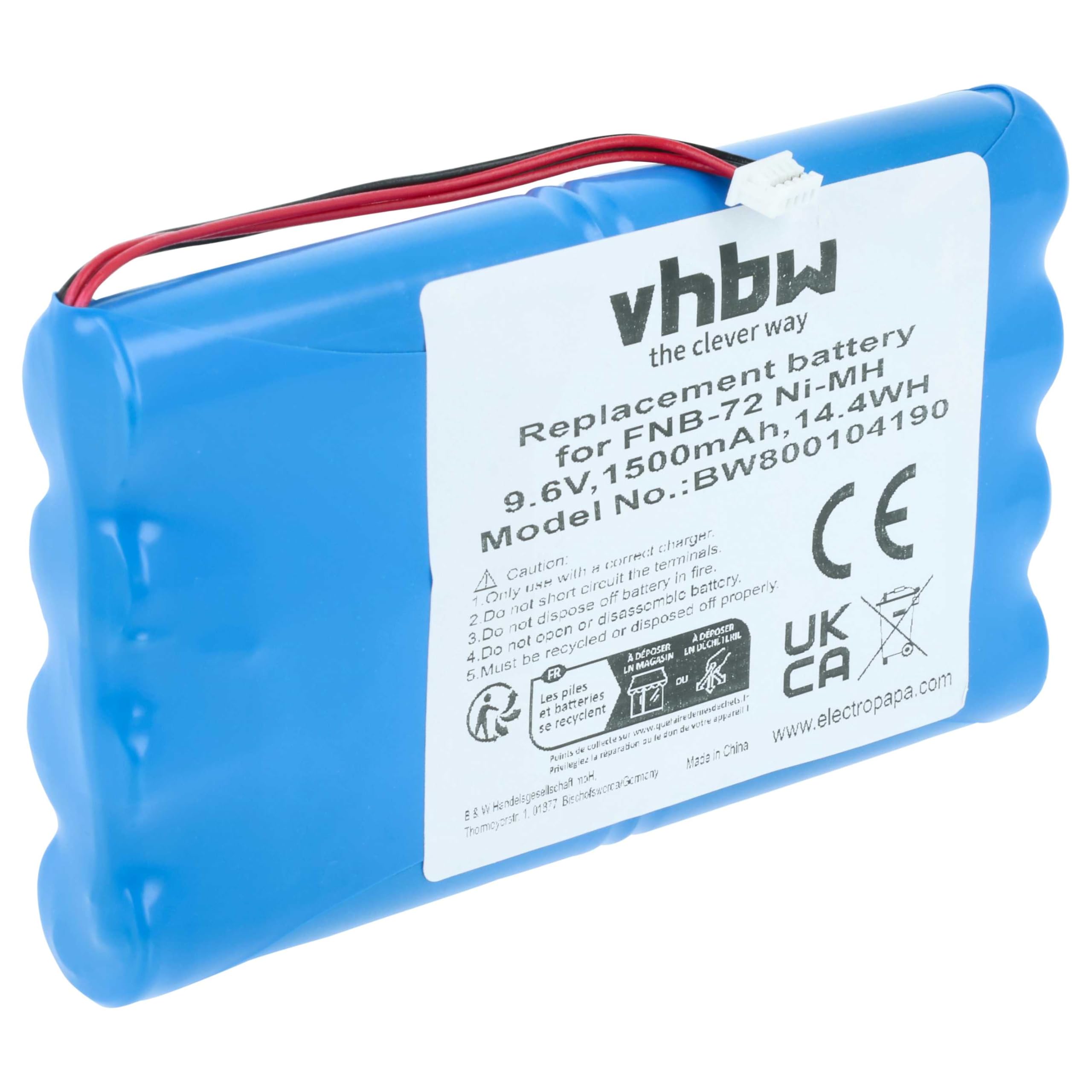 vhbw batteria compatibile con Yaesu FT817, FT-817ND, FT-817 radio (1500mAh, 9,6V, NiMH)