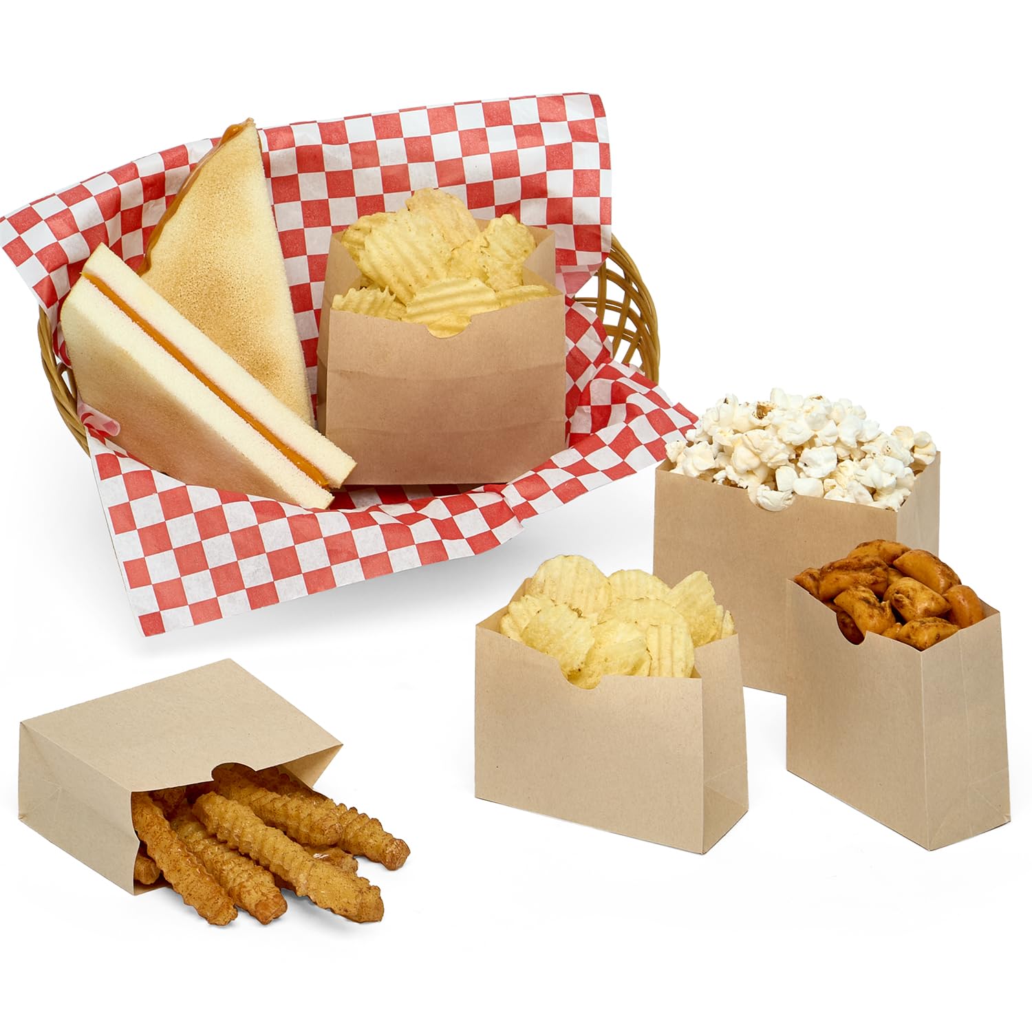 100ea - 3-3/8 X 1-3/4 X 3-1/2 Kraft Snack Sacks-Pkg