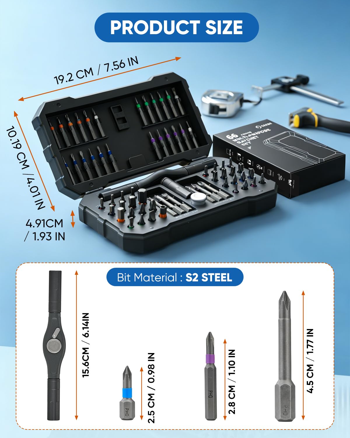 Saker 66 en 1 Tournevis Magnétique Cliquet Kit de Tournevis Portable Multi-Bit avec Poignée Amovible pour Électronique, Ordinateur, Meuble, Vélo, Bricolage Réparation, Cadeau