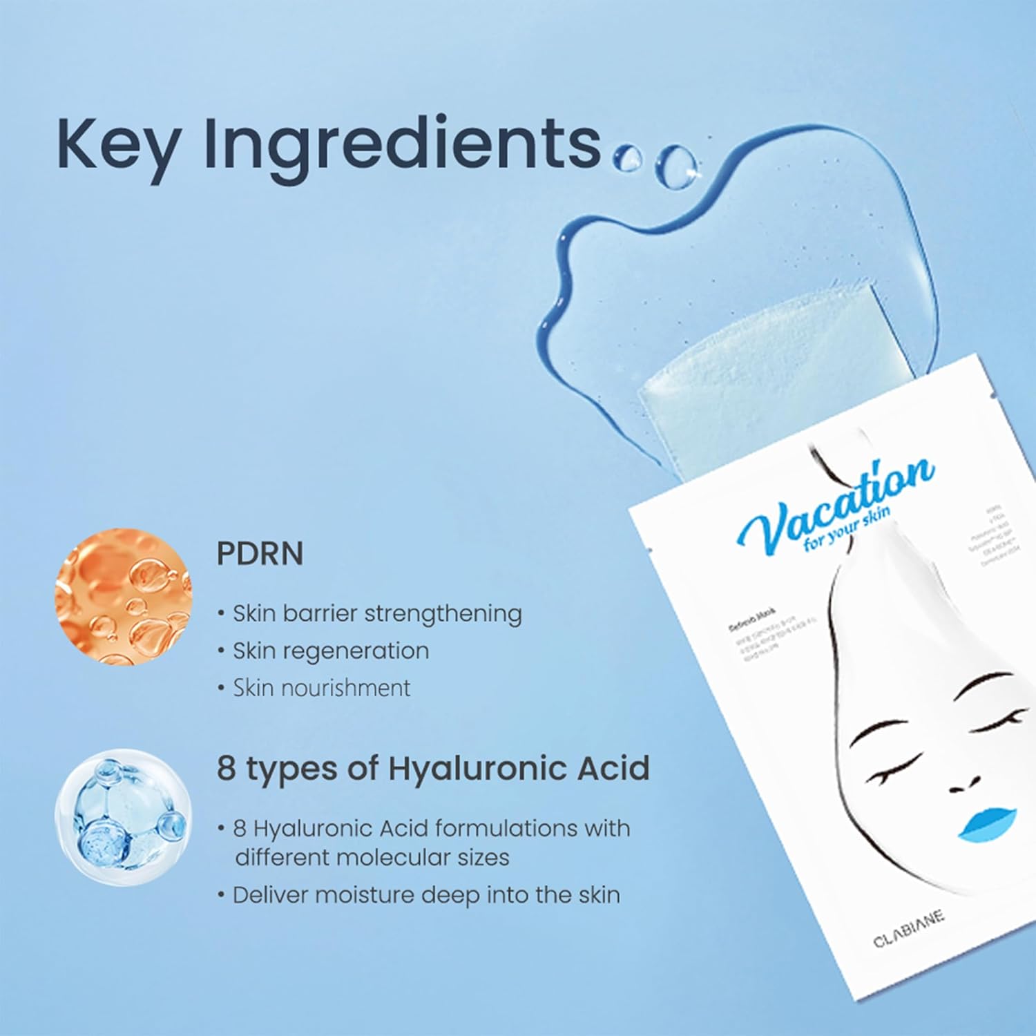 Vacation for Your Skin PDRN Vegan Sheet Mask Pack, 5 Sheets – 100% Biodegradable Cellulose Hydrogel, Hydrating & Soothing Korean Face Mask for Moisture, Nutrition & Relaxing Fresh Scent