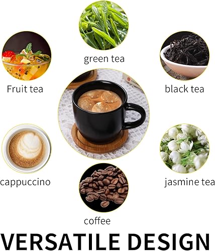 Miniatura 5 de Hasense Juego de 6 tazas y platillos de espresso de 4 onzas, tazas Demitasse con asa para bebidas de café, café con leche, capuchino, café moca y