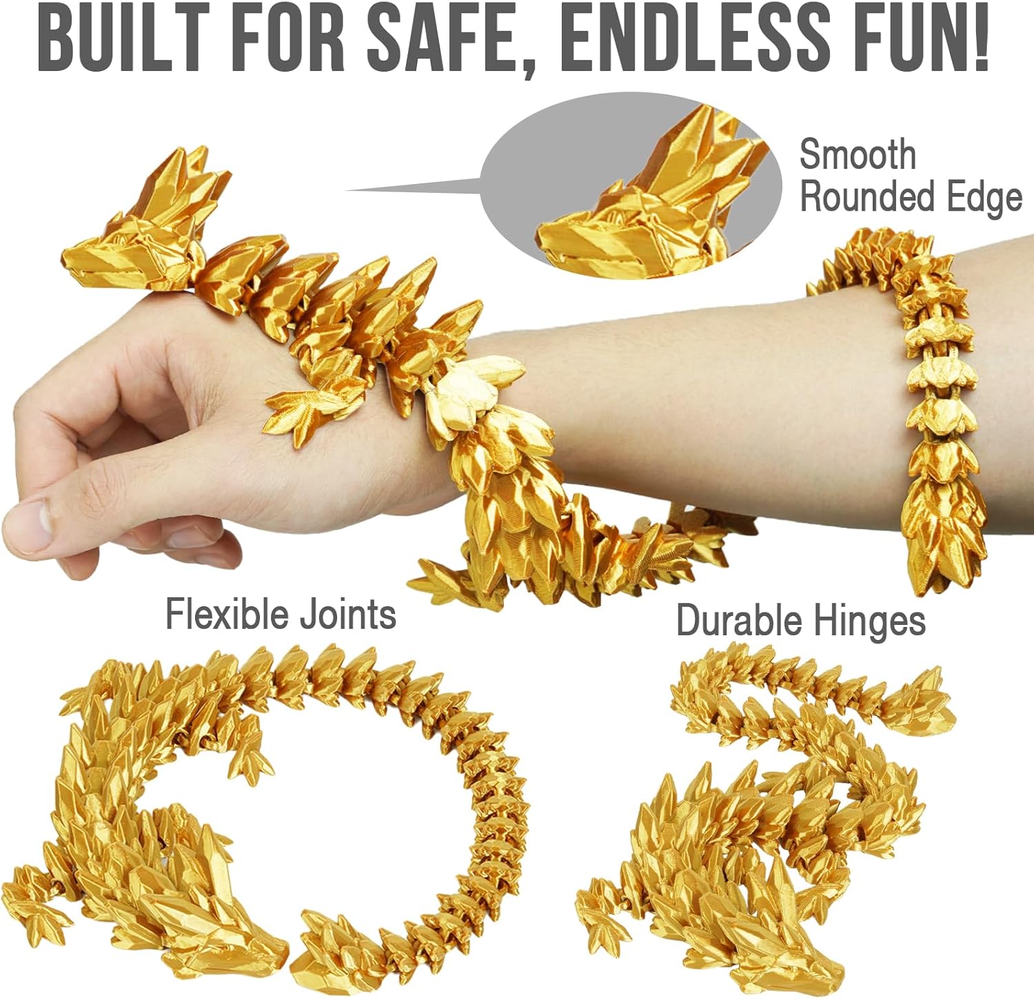 Small Dragon Eggs with Dragon Inside, 3D Printed Surprise Funny Gifts for Kids, Articulated Dragon Fidget Toys for Adults, Executive Desk Toys Office Room Décor (Gold)