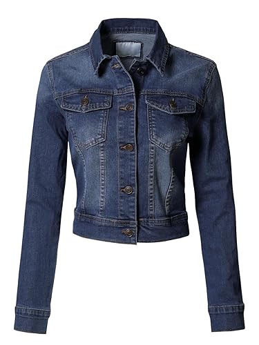 Design by Olivia Women's Classic/Destroyed Vintage Washed Long Sleeve Denim
