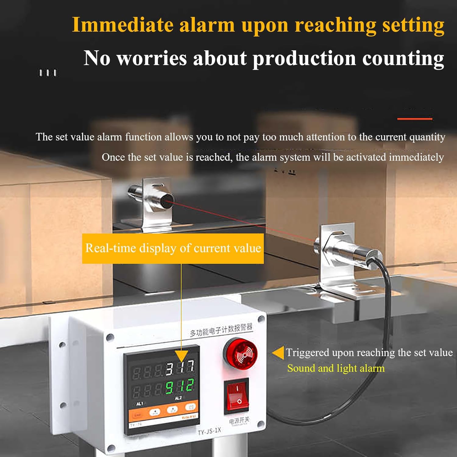 Metallic Sensing Measurement Distance Within 8mm Electronic Counting Alarm, Conveyor Belt Counting Machine, Audible and Visual Alarm, Multiple Working Modes