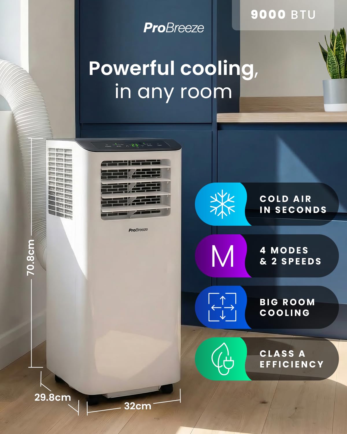 Pro Breeze 4-in-1 Portable Air Conditioner 9000 BTU - Smart Home WiFi, 24 hr Timer, Window Kit, Powerful Air Conditioning, Class A Energy Efficient AC Unit for Home & Office - WHICH? BEST BUY AC AWARD — view 2
