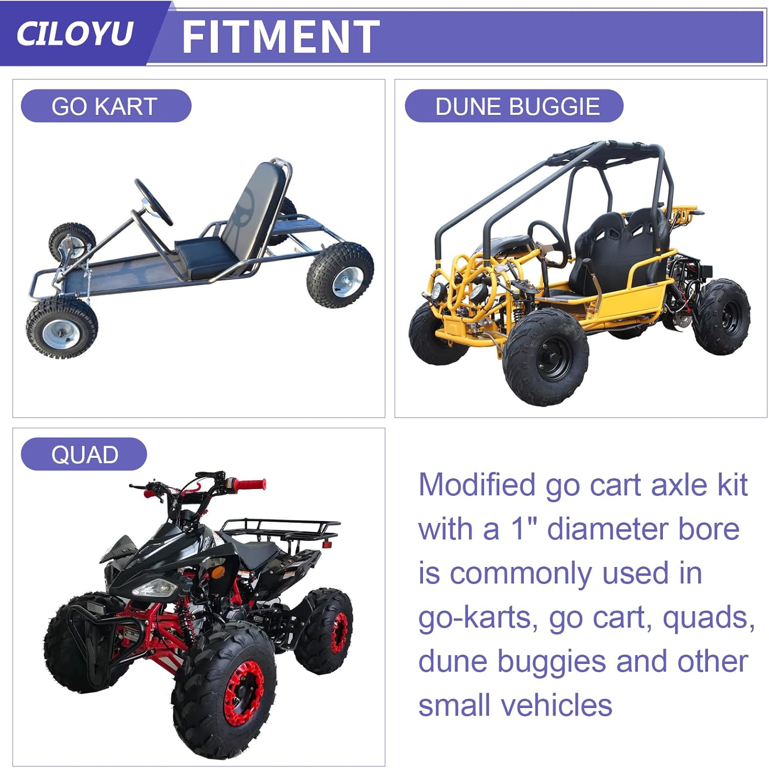 Heavy Duty Steel 44" Go Kart Live Axle Kit 1" Diameter 3/4" Step Down 3/4-16" Fine Thread Ends 1/4" Keyway Replacement for Go Kart Cart ATV Quads Dune Buggies Powersports Parts