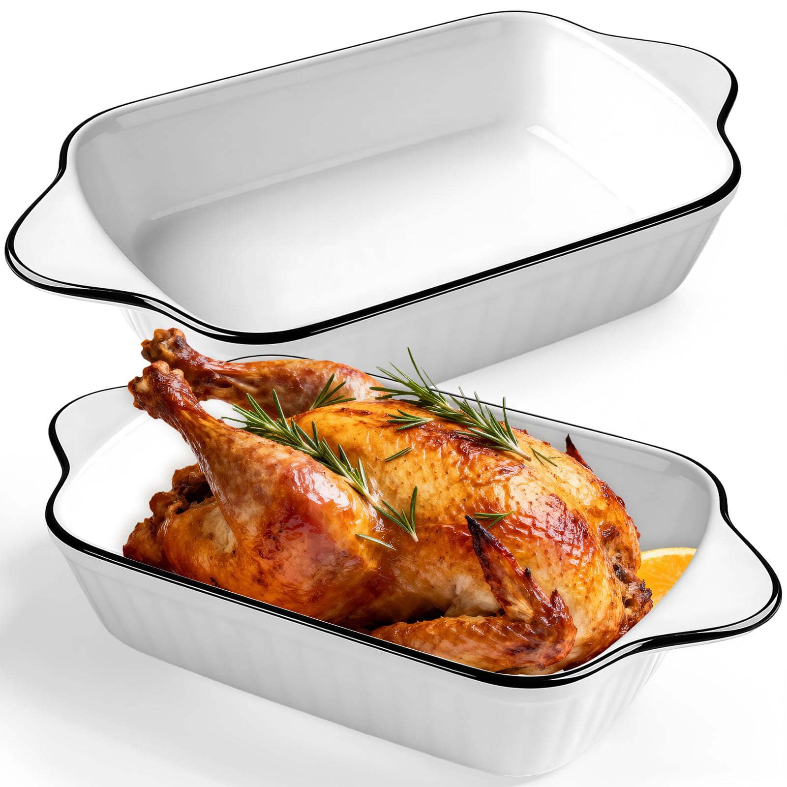 2 Pezzi Teglie Forno Ceramica con Manici, Set Pirofila Rettangolari Mini 23.2 x 13 x 4.7 cm, Teglia Piccola Forma Rettangolare per Lasagne & Tiramisu, Teglia per Microonde, Friggitrice Aria