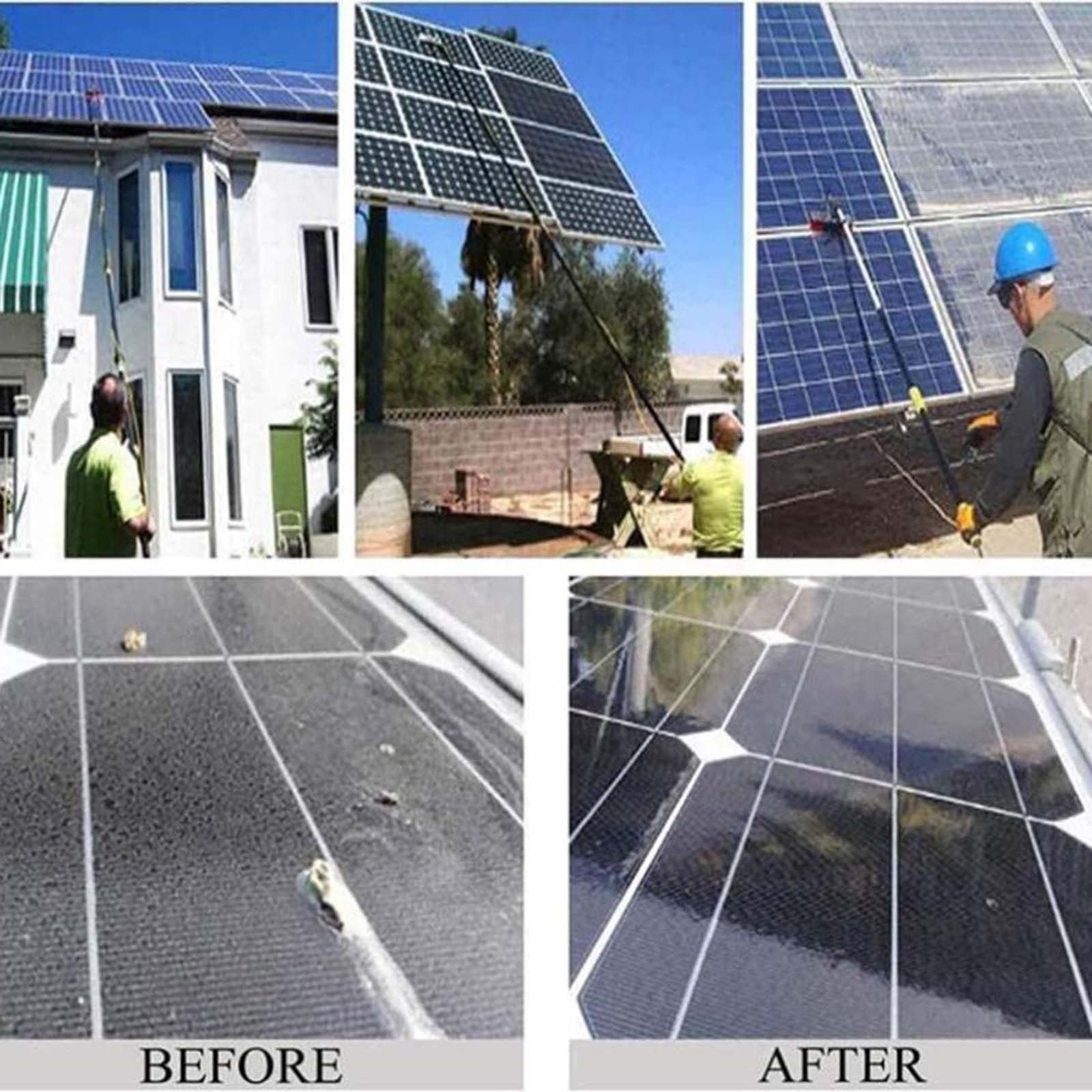 Paneles Solares Fotovoltaicos Y Poste De Limpieza De Ventanas Kit De Limpieza De Ventanas Poste Alimentado por Agua/Manguera Cepillo De Limpieza De Ventanas Kit De Limpieza/4 M/18 Pies