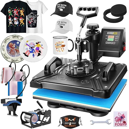 WHUBEFY Heat Press,8 in 1 Multifunctional Tshirt Printing Machine 15"x12" Digital Industrial Heat Transfer Machine,Swing Away Sublimation Heat Press Machine for T Shirts/Mug/Cap/Plate/DIY