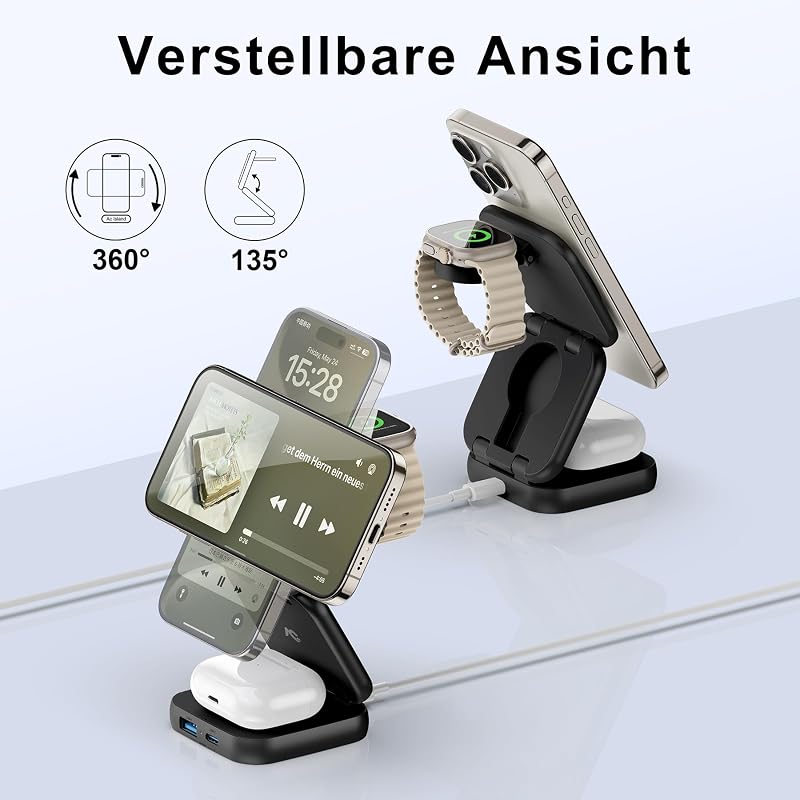 AC ISLAND 5 az 1-ben MagSafe Kompatibilis iPhone Töltőállomás - Összecsukható Utazási Töltő iPhone 16/15/14/13/12, AirPods 4, Apple Watch 10