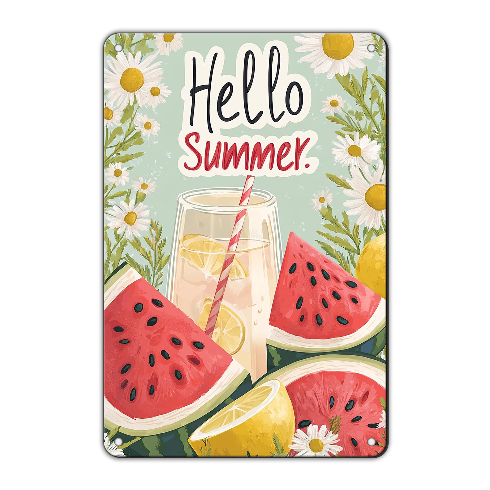 Anceky Funny Metal Tin Signs Hello Summer Vintage Metal Sign Retro Wall Decor for Home Bar Pub Cafe Garage Man Cave Garden Yard 8×12 Inch