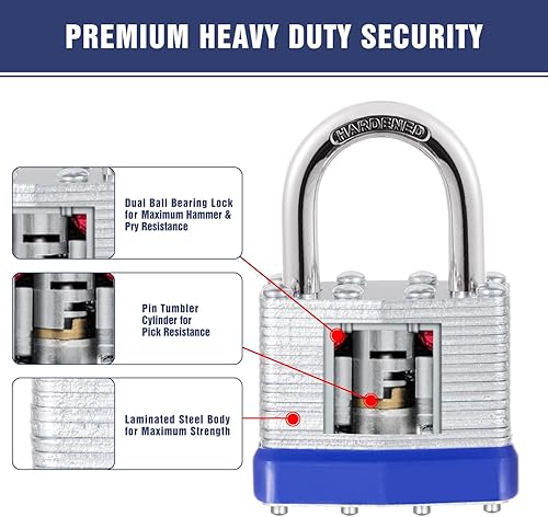 Miniatura 4 de 6 candados con las mismas llaves, acero laminado (1-916 pulgadas, 1.575 in), grillete normal para cobertizos, puertas, vallas, caja de herramientas,