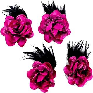 4pack Mexican Flower Hair Clips Large Rose Hairpin Headpieces with Feather Hair Accessories Flower Brooch for Bridal Headpiece,Flamenco Dancer (Hot pink) - Buy now