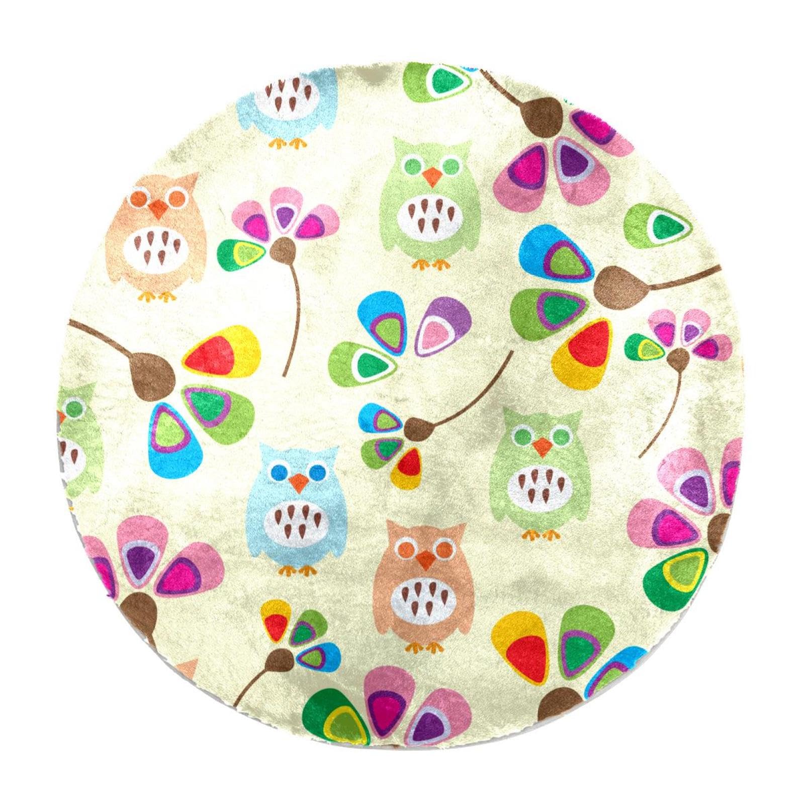 Tapis enfant fleurs et chouettes pour coin lecture cocooning 70 cm
