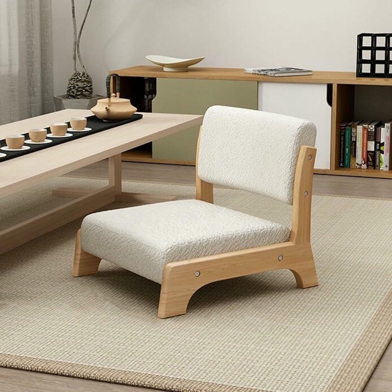Chaise de méditation au sol en bois massif avec soutien dorsal