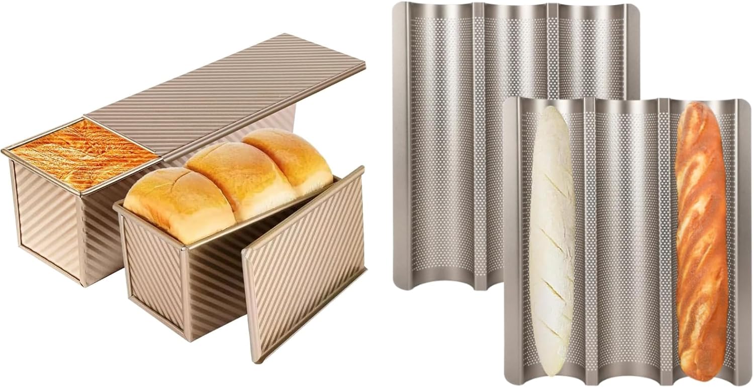 Pullman Loaf Pan with Lid 13Inch / 4Inch, Perforated Baguette Bread Pan Nonstick for Baking Toast and Homemade French Bread, Wedding Gifts for Bakers