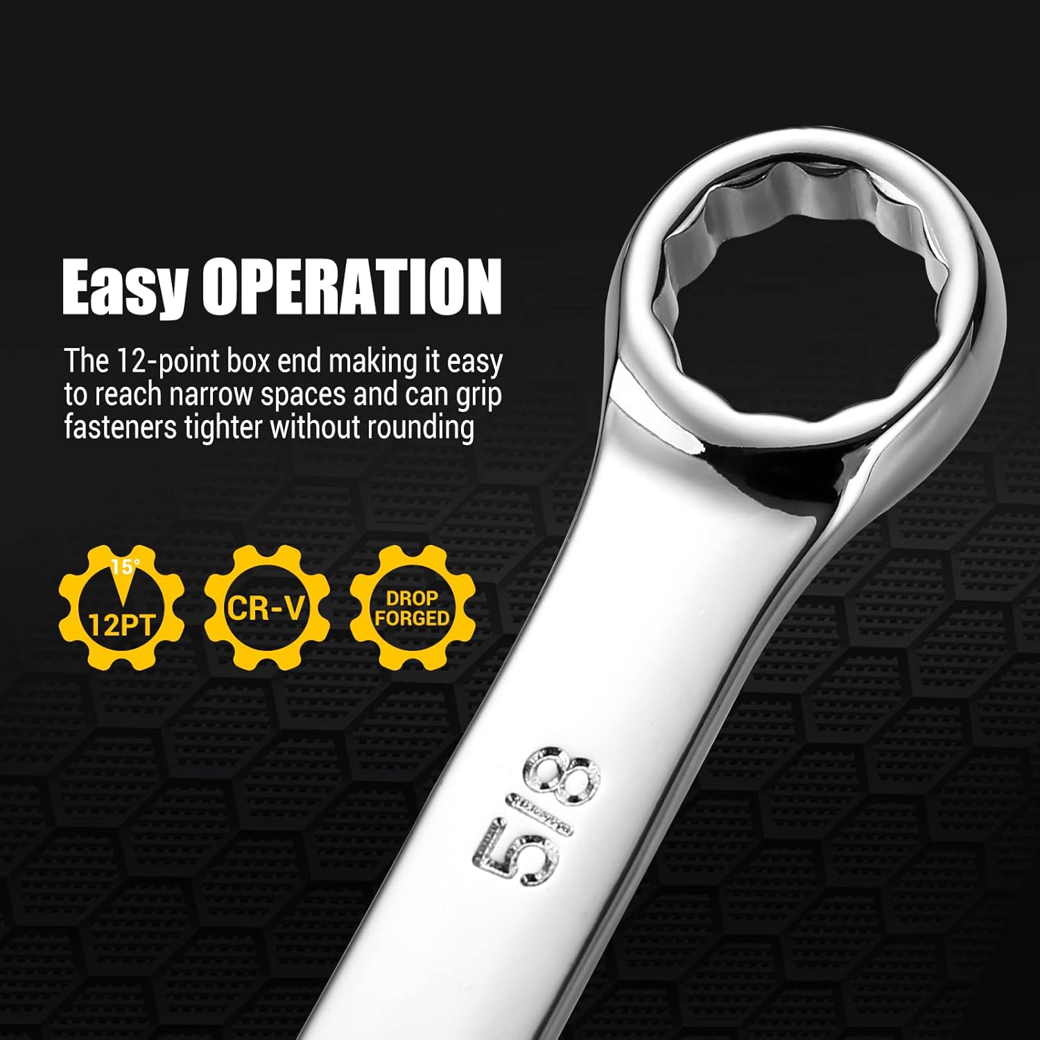 DEKOPRO Combination Wrench Set, SAE&Metric, 30-piece, 1/4'' to 1'' & 8-22mm, 12-Point, Chrome Vanadium Steel, with Plastic Tray - Image 5