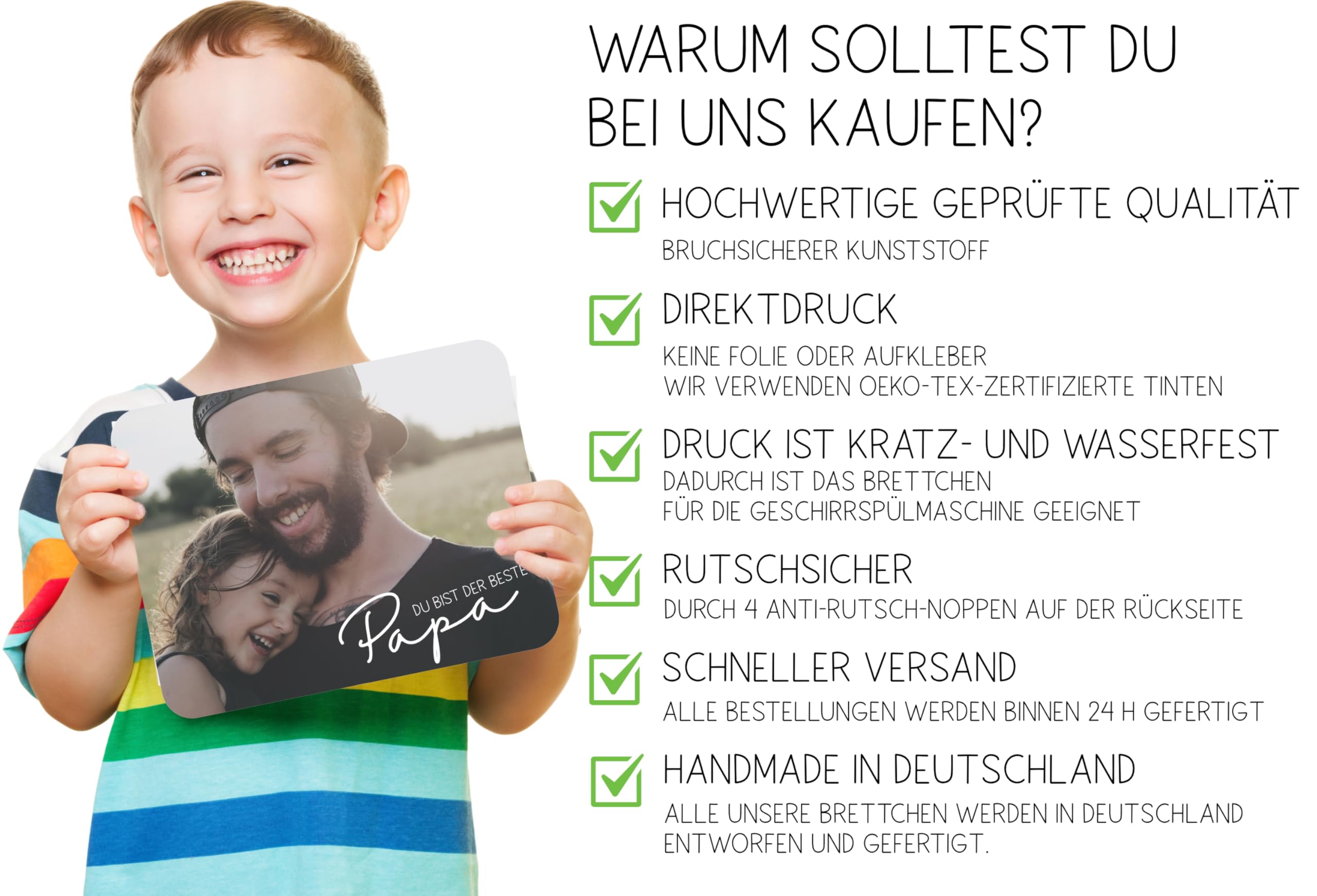 Frühstücksbrettchen mit Foto selbst gestalten , Schneidebrett aus Kunststoff mit eigenem Motiv personalisieren, Antirutsch-Noppen, 20 x 25 cm