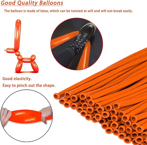 Miniatura 31 de Paquete de 260 globos largos, 100 globos negros de animales torcidos, globos mágicos largos de látex grueso para modelos de animales, Halloween