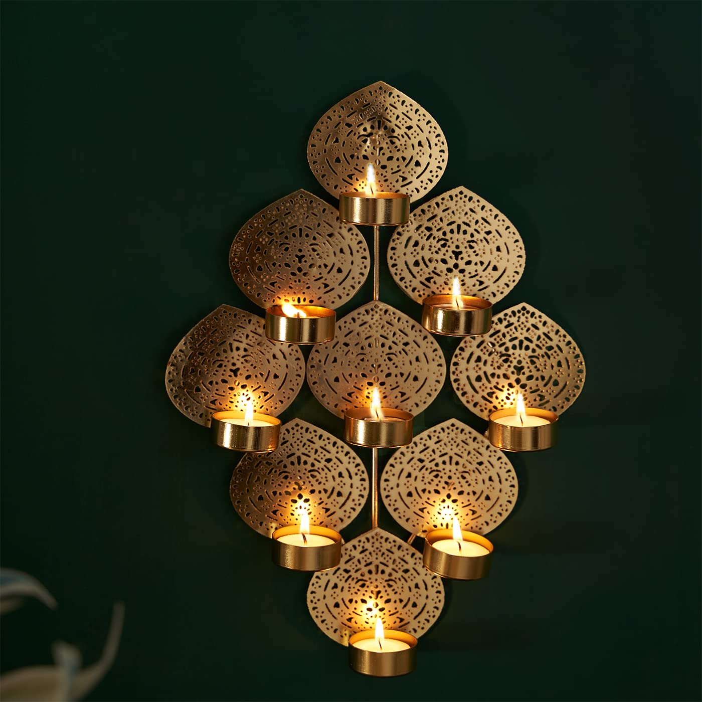 DecorTwist Tealight Candle Holder 13.9 Inch Pack of 1| Metal Wall Hanging | 9 Leaf Design Candle Holders for Home, Living Room, Wedding, Accents Wall Decor | Diwali Decoration Items for Home Decor (B0BFBD7SJ2) Amazon Price History, Amazon Price Tracker