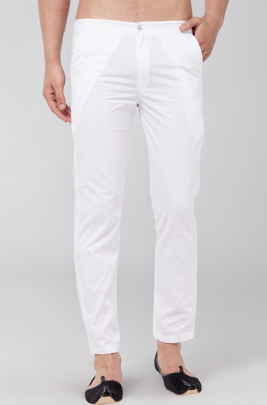 Men's White Cotton Lycra Pant Style Pyjama Comfortable Ethnic & Casual Wear with Elastic Waistband & Pockets for Festive/Wedding