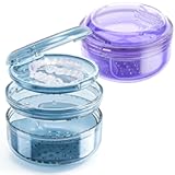 Denture Case&comma; 2PCS Retainer Case with Strainer Basket&comma; 2 in 1 Denture Bath Case No-Leak Retainer Cleaner Case&comma; Retainer Holder for Travel&comma; Mouth Guard Case for Dentures&comma; Clear Braces&comma; Night Guard