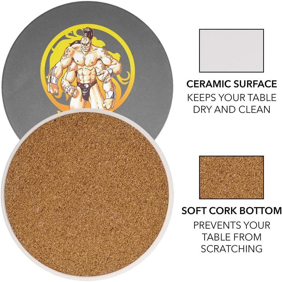 GRAPHICS & MORE Mortal Kombat Goro Round Ceramic Coasters, Set of 2, 3.9" Ceramic Stone & Cork Base, Drink Coaster for Tabletop Protection - Image 2
