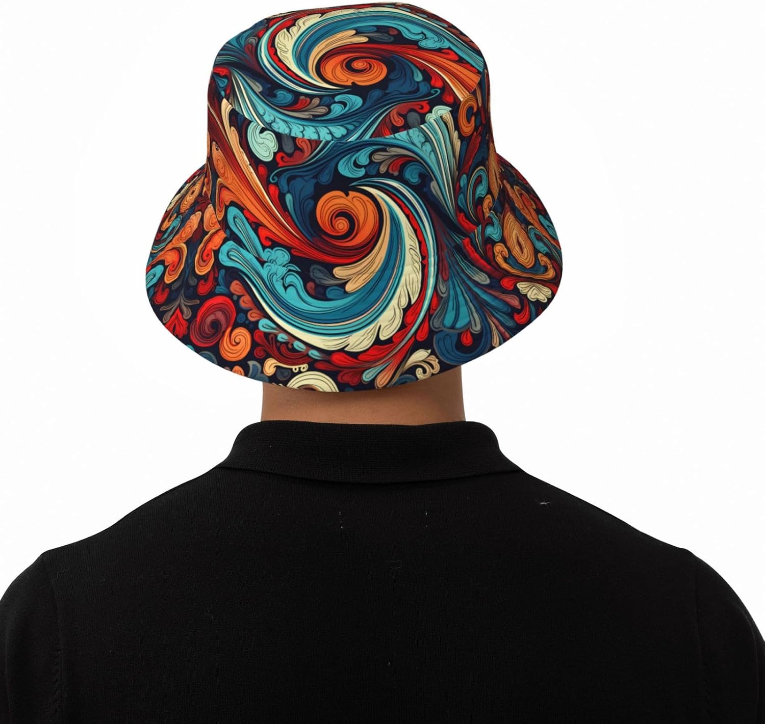 Vivid Patterns Prints Summer Outdoor Travel Bucket hat, a Beach Sun hat Suitable for Both Men and Women Black