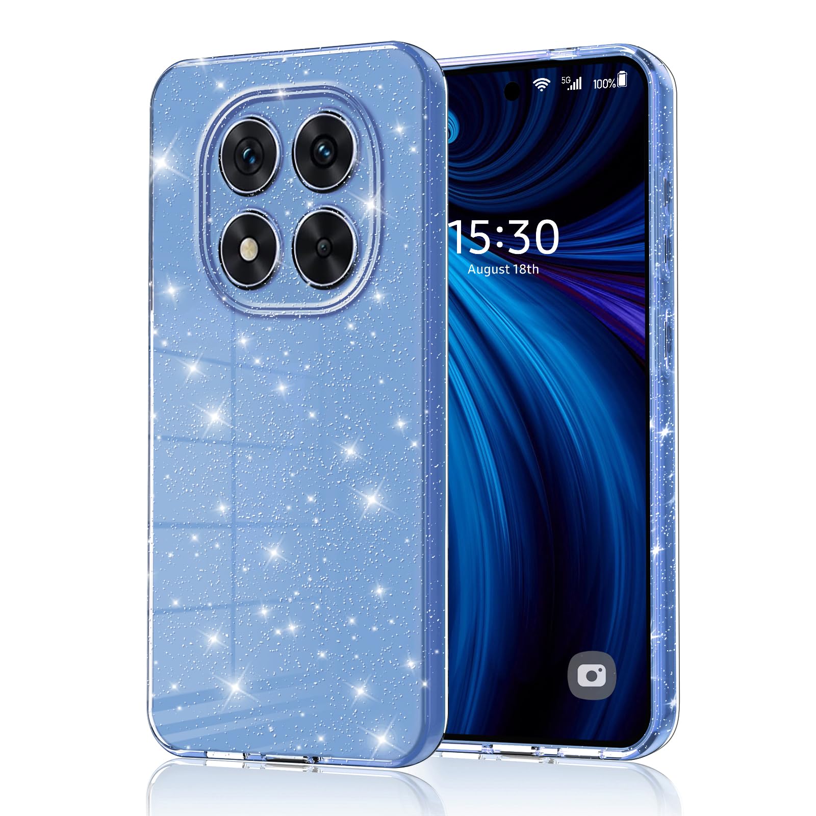 Stylische Hülle Für Xiaomi Redmi Note 14 Pro 5G / Poco X7 5G | Stoßfest Mit Glas-Rücken & TPU-Rahmen – Blau-schwarz Farbverlauf