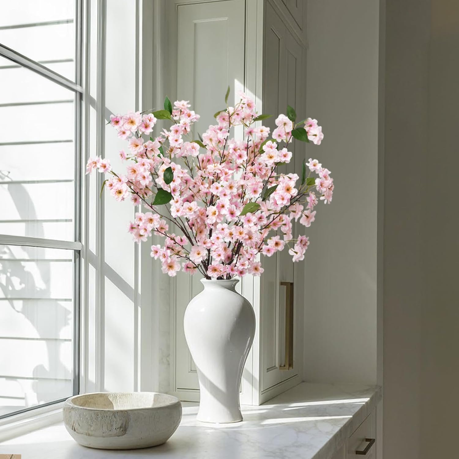 25'' Long Stem Artificial Flowers Orange Flowers Fake Orchid Fall Flowers for Tall Vase Fake Plants Floral Arrangement for Home Wedding Party (8 Pcs)