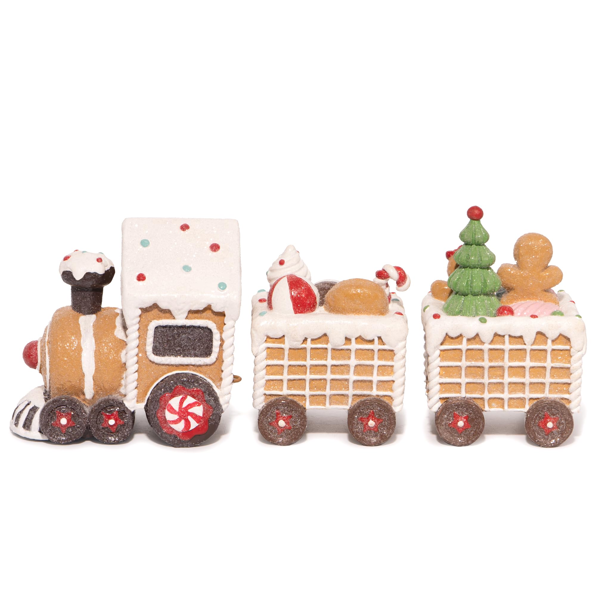 Hodao Figuras navideñas de tren de hombre de jengibre, bonitas decoraciones navideñas para interiores, para mesa, chimenea o centro de mesa, decoración perfecta de invierno y regalo (7.5 pulgadas de