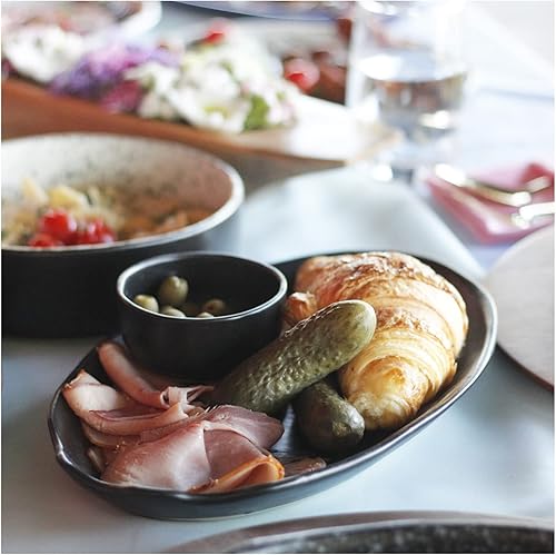 Miniatura 5 de roro Platos llanos de cerámica hechos a mano en negro mate (juego de 2)  12.5 x 7.5 pulgadas diseño ovalado  Artesanía artesanal para comedor