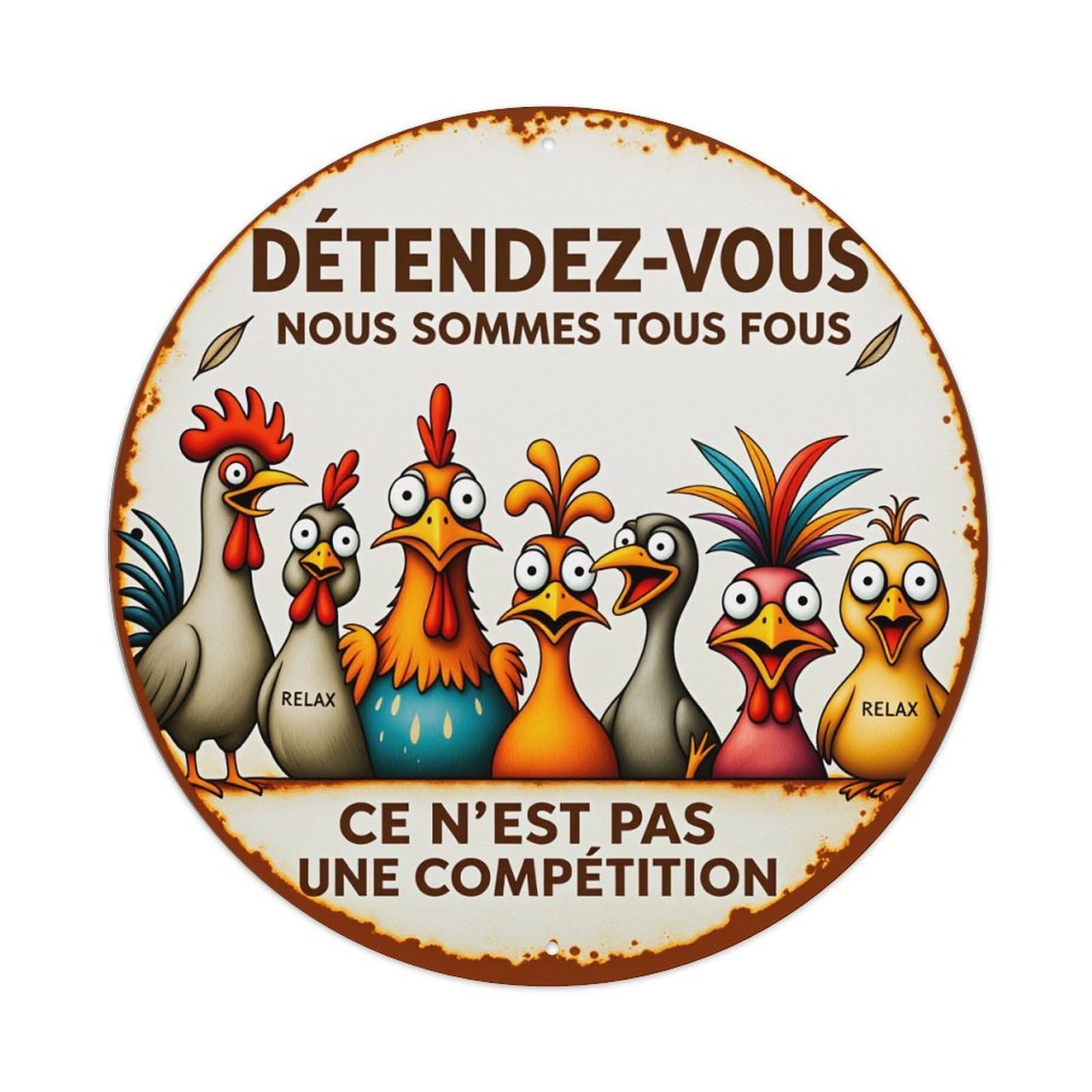 Colorful Chickens Relaxing Together Funny Metal Tin Sign Vintage Garden Bedroom Cafe Bar Man Cave Home Wall Decor Metal Poster 8x8 inches