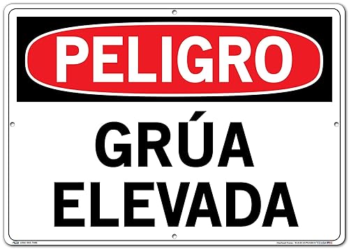 VESTIL SEÑAL DE PELIGRO SI-D-61-E-PS-040-S POLIESTIRENO .040" Tamaño total 20.5"W x 14.5"H Grúa de arriba GRÚA ELEVADA