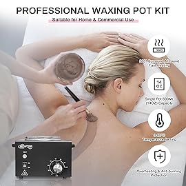 Professional Waxing Kit Wax Warmer Single Pot Wax Heater Machine for Hair Removal, Large Waxing Pot with Non-Stick Easy Clean Pot, 50 Sticks & 20 Collar, for Spa Salon Beauty Esthetician Home (Black)