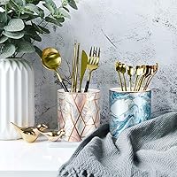 Vista 5 de WAVEYU Pen Pencil Holder for Desk, Marble Desk Decor Organizer, Durable Ceramic Pencil Cup Holder Marble Design Makeup Cups for Brushes for Office