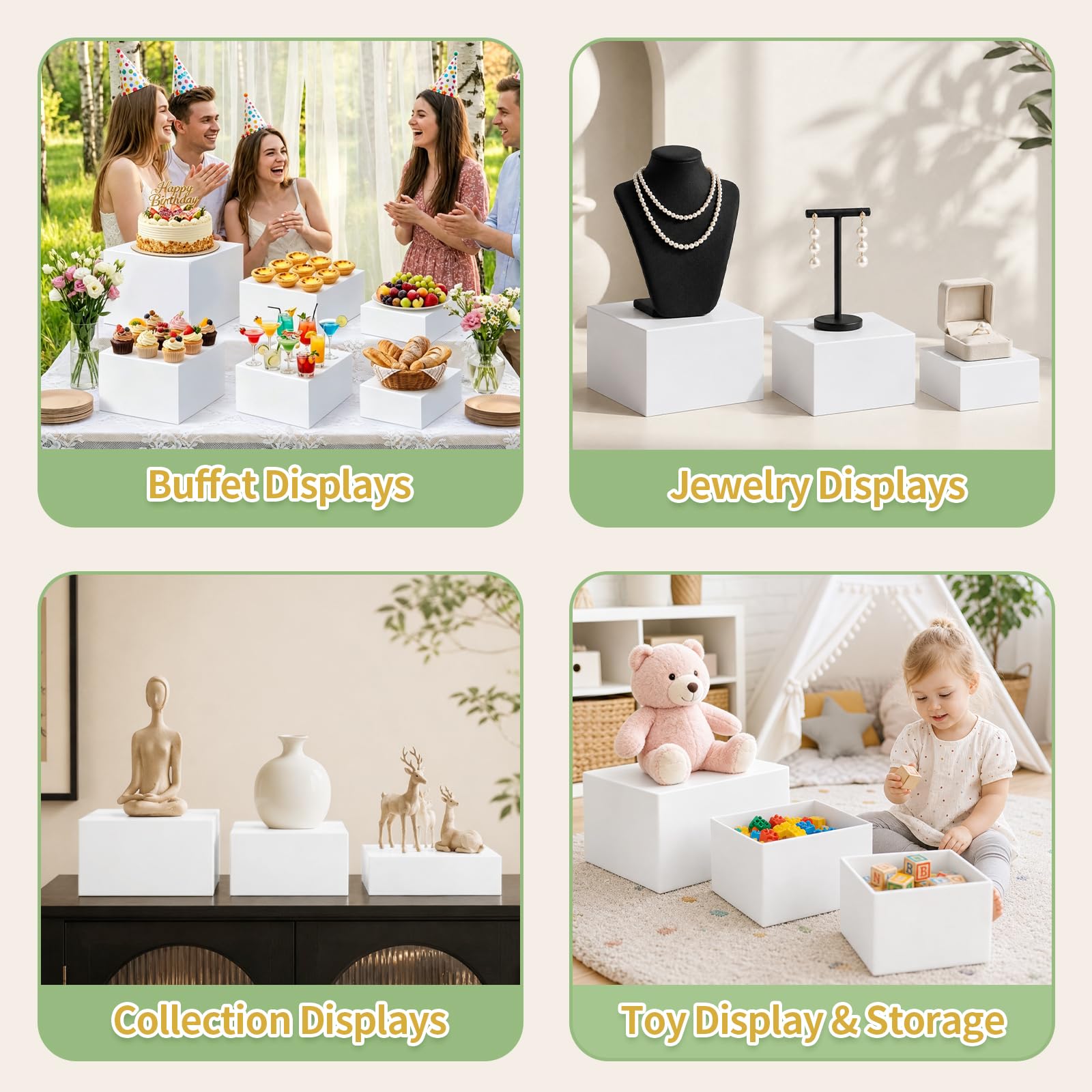6 elevadores de buffet de 5 x 6 x 7 x 8 x 9 x 10 pulgadas, elevador de exhibición de pasteles de alimentos con letreros, acrílico, catering, postre, joyas, figuras coleccionables, decoración de mesa