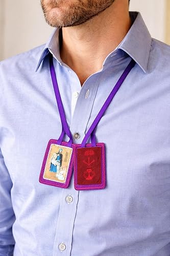 Miniatura 3 de Westmon Works Collar devocional de San Benito Escapulario Púrpura Grande de Lana Tradicional con Cordón Tejido Sacramental con Tarjeta de Oración de
