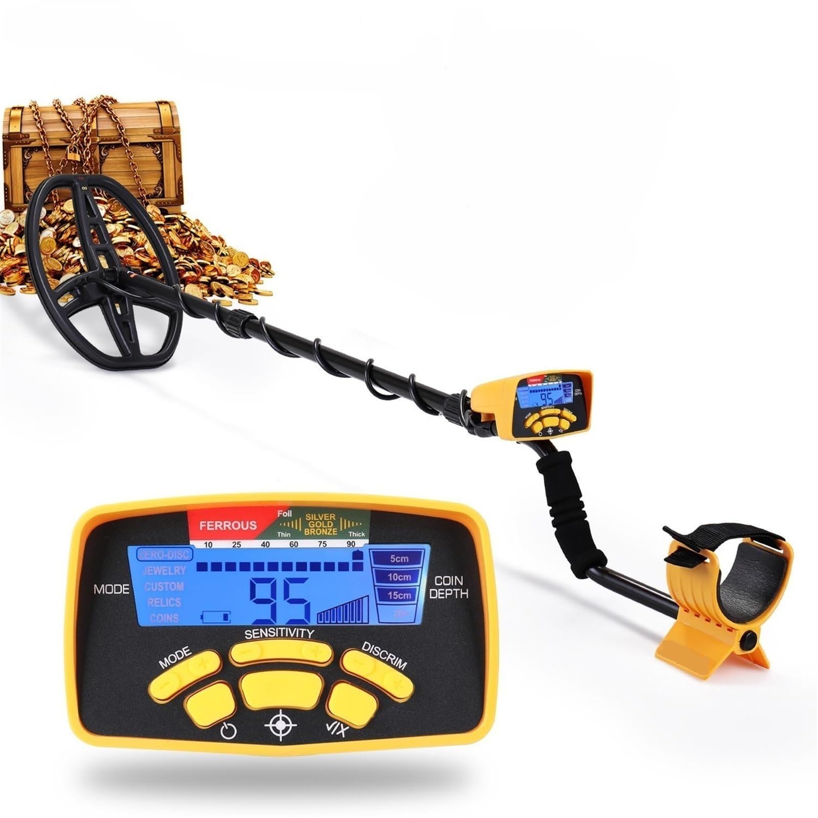 DELURA Detectores de Metales Detector de Metales con indicador Digital, buscador de Oro Ligero, Rango Largo subterráneo Montar rápidamente (Size : 6450 with Small Detector)