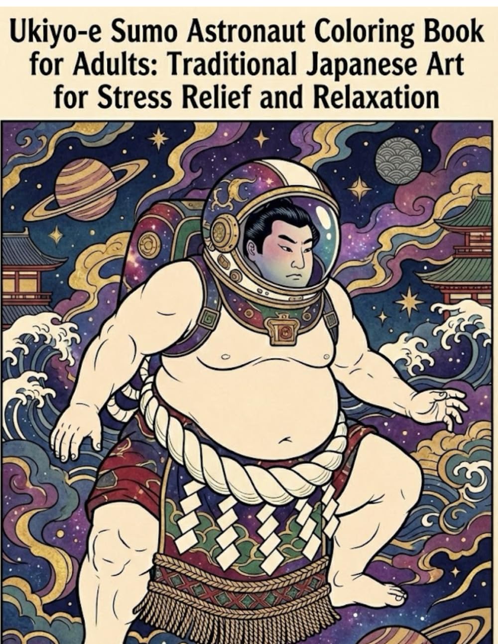 Ukiyo-e Sumo Astronaut Coloring Book for Adults: Traditional Japanese Art for Stress Relief and Relaxation: Japanese Art / Woodblock Print / Stress Relief / Mindfulness / Sumo Astronaut