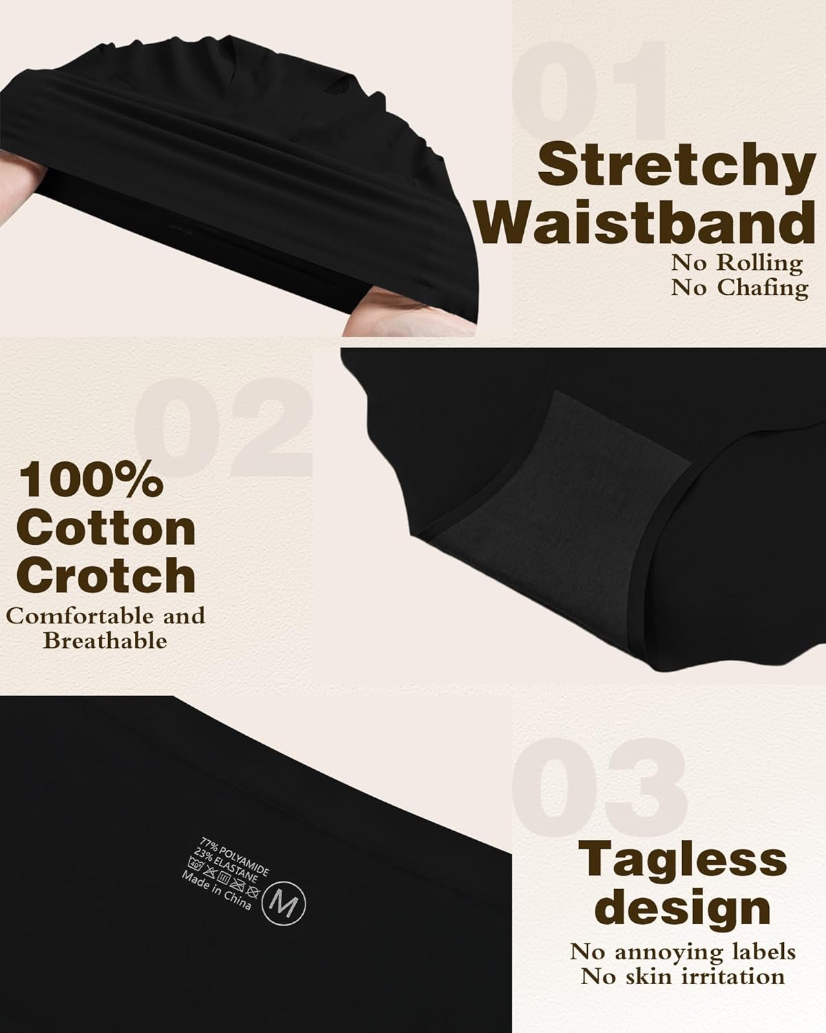 Seamless High Waisted Underwear for Women Wave Edge No Show Bikini Panties Cheeky Underwear 6 Pack - Image 7