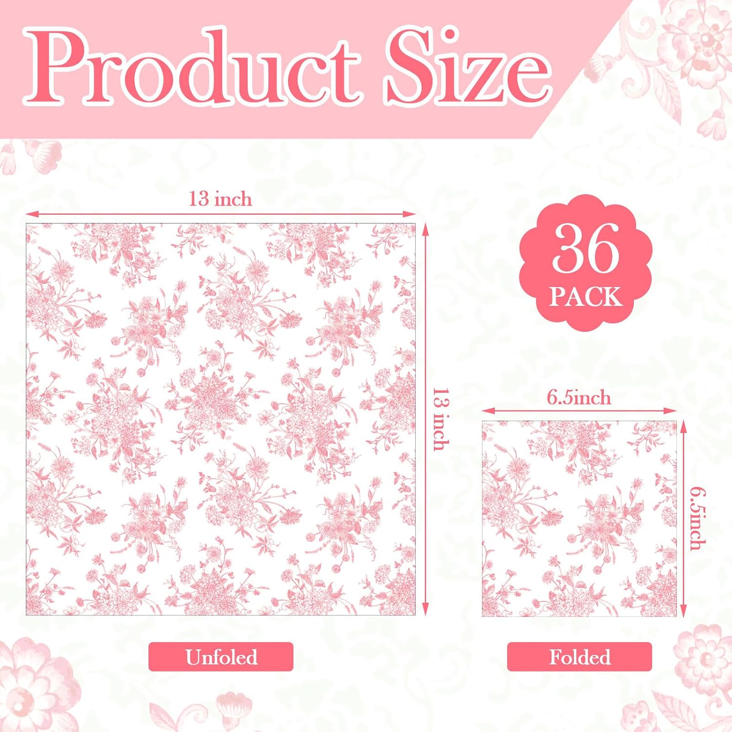 Epakh 36 Pack 6 Style Pink Decoupage Chinoiserie Napkins, 13 inch image 4